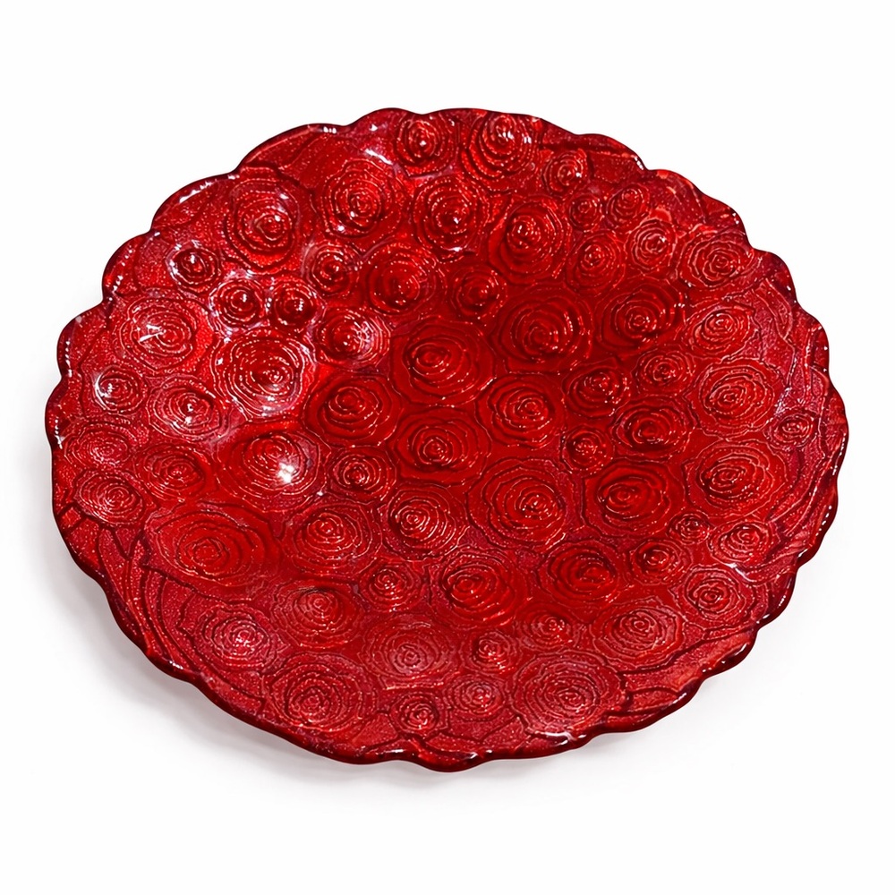 Red roses glass bowl reverse painted